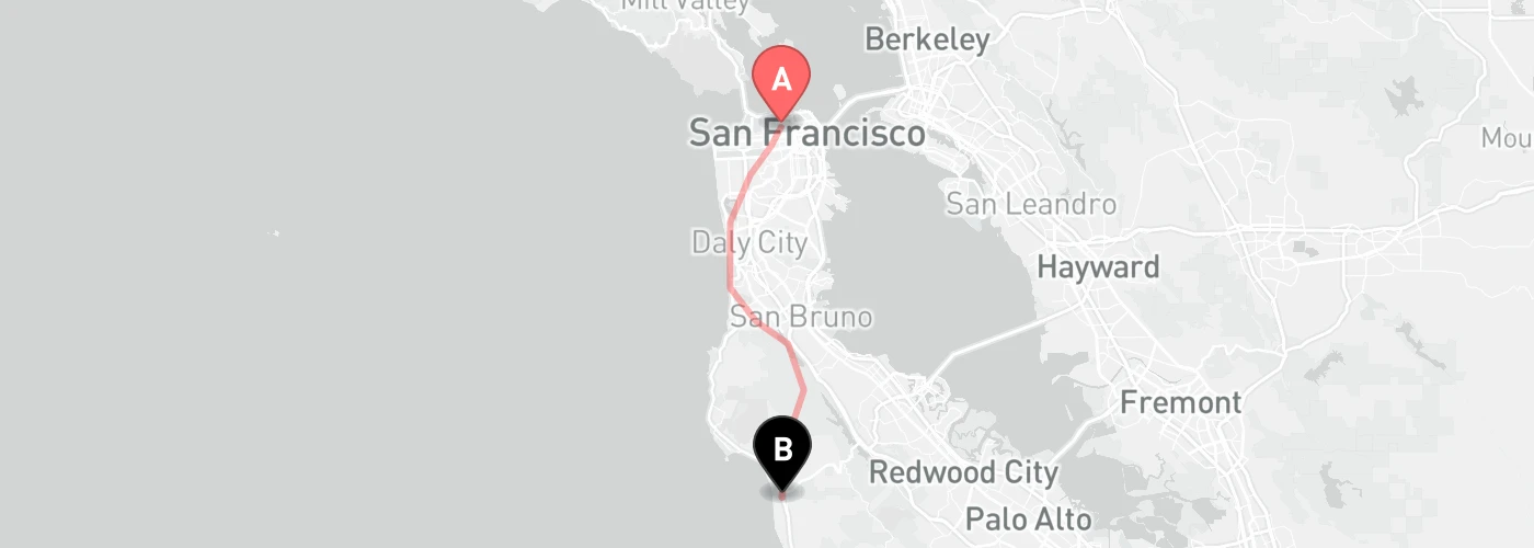 Example Pacific Heights to Half Moon Bay drive route